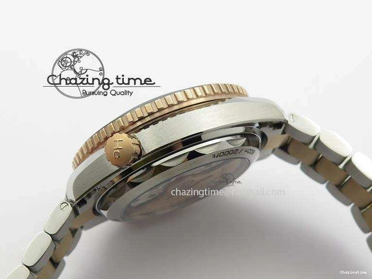 0209 FlexibleFit Seamaster Professional Chrono SS RG Blue Ceramic Blue Dial On SS RG Bracelet A 8211